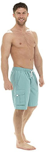 MyShoeStore Mens Swimming Shorts Cargo Combat Flap Pocket Pool Surf Holidays Beach Gym Running Sports Plain Swimwear Summer Holiday Elasticated Waist Swimmer Trunks Swim Short Pants Size M-XXL Mint