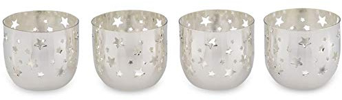 Teelichthalter Set Sterne 4-teilig Ø 5 cm - runde Windlichter aus Glas & versilbertem Metall, glänzend & anlaufgeschützt, Festliche Kerzenhalter für Weihnachten, Advent & Winterdeko