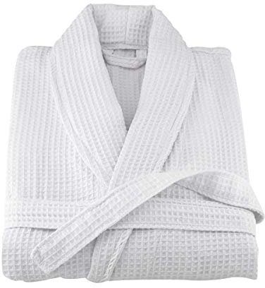 A&T White 100% Cotton Waffle Bathrobe Unisex size Large light weight for all season