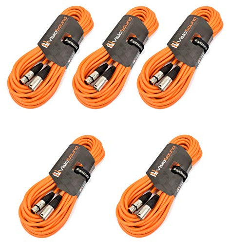 VisioSound 5 x 10m Male to Female XLR Mic Leads/Balanced Microphone Cables / 8 Colours/Multi-Packs (Orange)