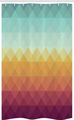 ABAKUHAUS Indie Schmaler Duschvorhang, Zusammenfassung Karierten Pastell, Badezimmer Deko Set aus Stoff mit Haken, 120 x 180 cm, Türkis Ringelblume