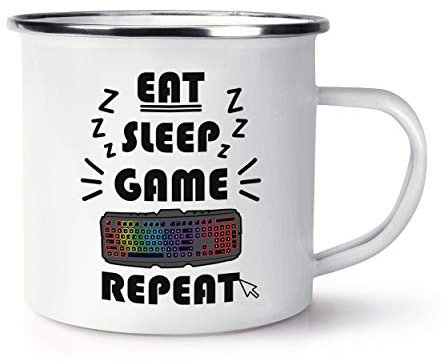 Eat Sleep Game Repeat Enamel Mug Cup