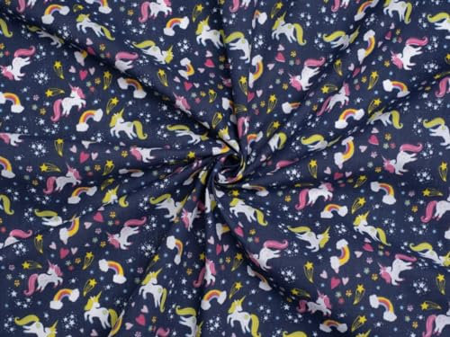 Minerva Crafts Einhörner Polycotton-Stoff, Marineblau, Meterware
