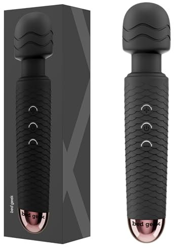 Wand Massagestab von bed geek Drahtlose manuelle Elektromassage Weiche Silikonoberfläche 25 Muster Wasserdicht Per USB aufladbar (Schwarz)