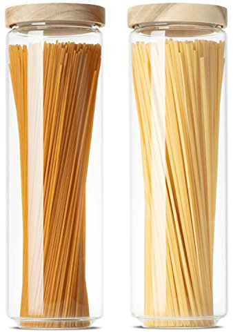 Econovo® Vorratsgläser mit Deckel Set 1500ml (2-teilig) aus Borosilikatglas, stapelbar und luftdicht, Vorratsdosen Glas für Spaghetti und Lebensmittel groß und klein, Aufbewahrungsgläser