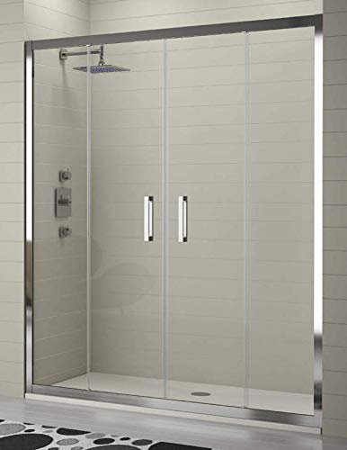 Box doccia frontale – 2 ante fisse e 2 porte scorrevoli, vetro di sicurezza da 6 mm, modello Trecento 4 (180-186 cm)