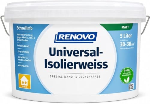 Renovo 5 Liter Isolierweiss gegen Nikotin. Ruß- und abgetrocknete Wasserflecken