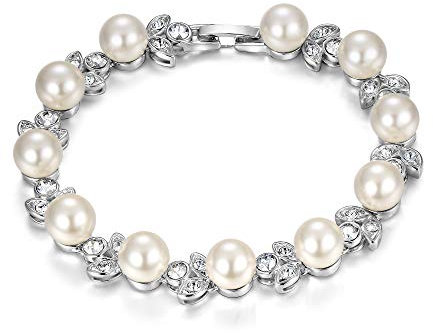EVER FAITH Armband Simuliertes Perlen Hochzeit Strass Kristall Perle Braut Armkette für Damen