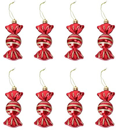 Amosfun 8pcs Weihnachtsbaum Ball Weihnachten Süßigkeiten Verzierungen Christmas Tree Pendant Ornaments für Weinachten Dekorationen Bemahlung Party Hochzeit (9.5cm Rot)