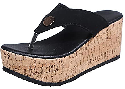 Sandales Femmes avec Plateforme Talon compensées Été Plage Vacances Décontractée Tongs Pas Cher À La Mode Grande Taille Nu Pieds Chaussons Antiderapant