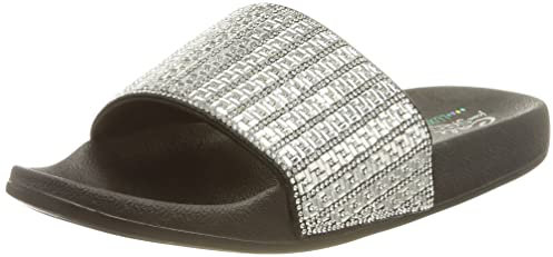 Skechers Women's POP UPS Sandal, Black Canvas/Rhinestone Trim, 3 UK