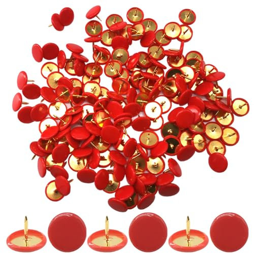 Ruidee 150 Stück Reißzwecken Metall Dekorative Reißzwecke Reißnagel rund mit Kunststoffköpfen und Stahlspitzen (Rot)