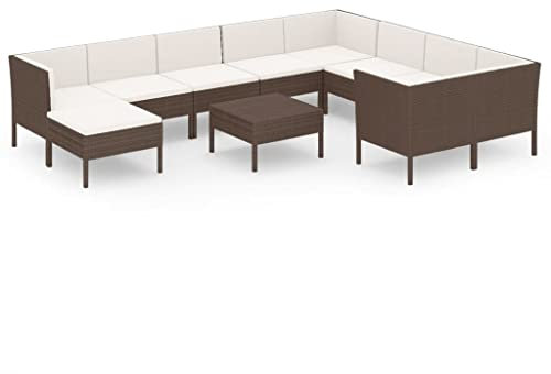 vidaXL Gartenmöbel 11-TLG. mit Auflagen Sitzgruppe Sofa Lounge Garten Garnitur Gartenset Gartensofa Ecksofa Mittelsofa Tisch Fußhocker Poly Rattan Braun