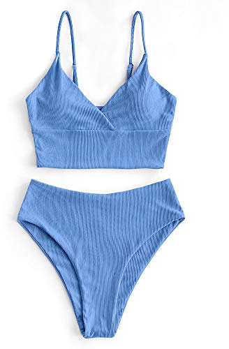 ZAFUL Gerippt Fest Chorhemd Hohes Bein Schnitt Hohe Taille Tankini Set Gepolstert Zwei Stücke Badeanzug Bademode für Damen