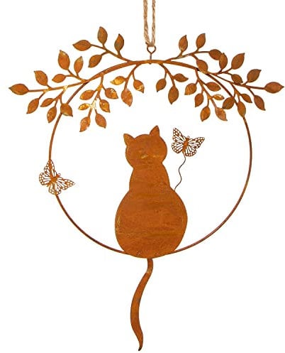 Logbuch-Verlag decorazione porta parete con gatto effetto vintage ruggine in metallo color arancione marrone idea regalo per amanti dei gatti ghirlanda 22 x 28 cm