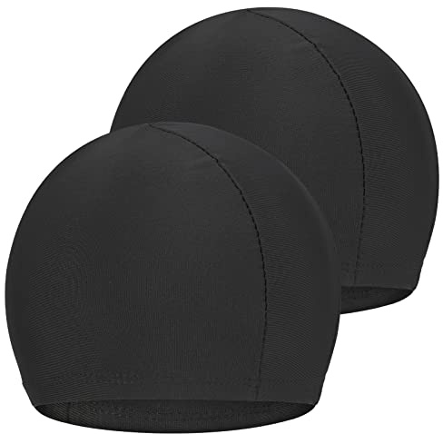 Xinstroe 2pcs Black Polyester Swimming Caps for Kids Women Men