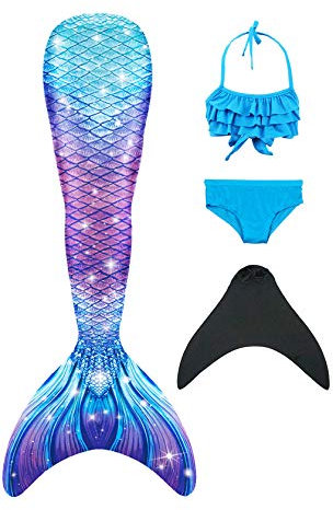 shepretty Kinder Meerjungfrauenschwanz Zum Schwimmen mit Meerjungfrau Flosse,xiaoheiG5+46-150
