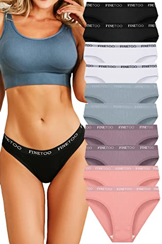 FINETOO Pack of 10 Cotton Briefs Women's Breathable Underwear Logo Sports Underwear Soft Sexy Underwear Sexy Underwear Sports Belt Bikini Multipack S-XL