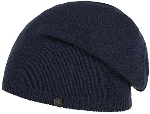 LIERYS Merino Kaschmir Long Beanie Damen/Herren - One Size (54-59 cm) - Mütze mit Merinowolle und Kaschmir - Strickmütze Made in Germany - Wollmütze Herbst/Winter dunkelblau One Size