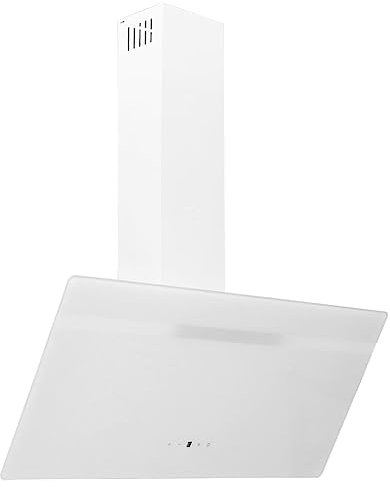 vidaXL Campana Extractora Pared Cocina Soporte Ventilador Lámpara LED Forma Inclinada Fácil de Limpiar Acero y Vidrio Templado Blanco 90 cm