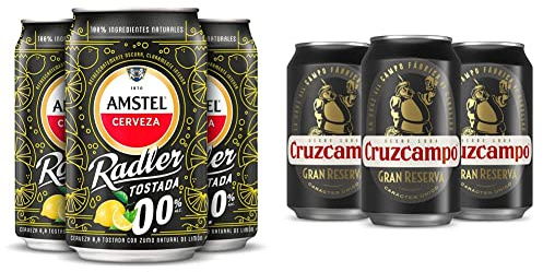 Amstel Radler 0,0 Cerveza Tostada Limon Sin Alcohol Pack lata 24 x 33cl & Cruzcampo Gran Reserva Cerveza Tostada Pack Lata, 24 x 33cl