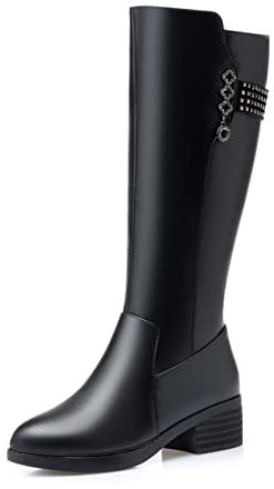 Stivali invernali alti al ginocchio da donna stivali da equitazione per donna tacco grosso neve stivali invernali con cerniera, Nero lana, 41 EU