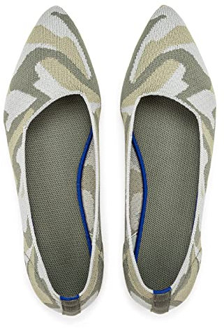 Womens Pointed Toe Ballet Flat Knit Dress Shoes Low Wedge Flat Shoes Comfort Slip On Flats Shoes for Woman Classic Softable Shoes Camouflage Green