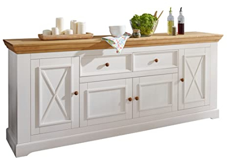 Woodroom Oslo Sideboard Kommode Anrichte Schrank, Holz, Weiß, BxHxT 209x88x42 cm