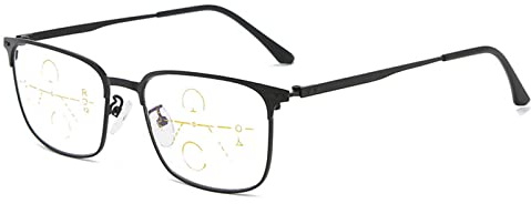 BEZAX Neue Fern- und Nah-Lesebrille mit doppeltem Verwendungszweck, Titanlegierung, übergroßer Rahmen, Progressive Multifokus-Linse, ältere Leser, Schwarz-+3.00