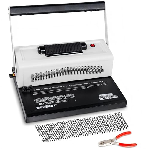 MAKEASY Spiral Coil Binding Machine with 46 Fully Disengaging Pins - 4:1 Pitch - Electric Coil Inserter - Adjustable Side Margin, Comes with Free 1 Box Coil Spines & Plier, 20 Sheet Punch Capacity