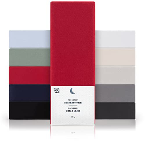 Blumtal® Basics Spannbettlaken 160x200cm Jersey im 2er Set - Spannbetttuch 160x200 Baumwolle - Oeko-TEX zertifiziertes Spannbetttuch 160x200cm - Matratzenbezug 160x200cm - Leintuch - Rot