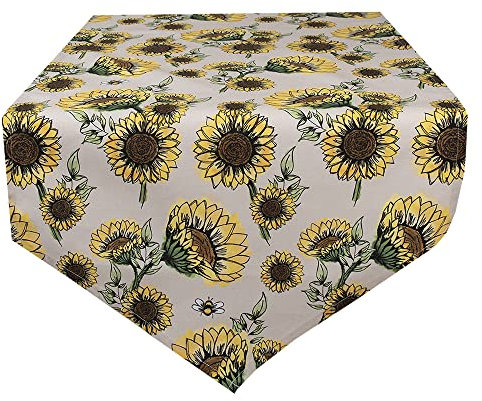 Clayre & Eef Tischläufer 50x160 cm Beige Gelb Baumwolle Sonnenblumen Tischdecke