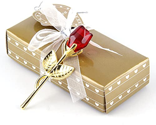 Cosswe Rote Kristall Rose Blumen Deko-Blumenstrauß aus Kristall rote Rosen mit Geschenkbox für Geburtstag Geschenk Freundin Muttertag Hochzeitstag