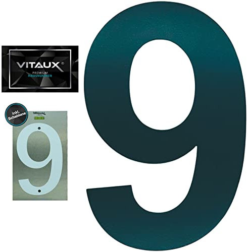 VITAUX® Hausnummer anthrazit [H=20cm] RAL 7016 inkl. Schablone mit Wasserwaage-Funktion | Hausnummernschild aus massivem Stahl [Stärke=2mm] Hausnummern Schrift Arial | Ziffer 9