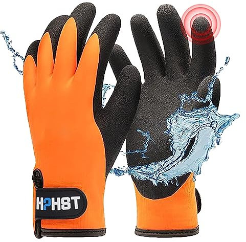 HPHST Arbeitshandschuhe Winter Wasserdicht Thermo Warme Winterhandschuh Montagehandschuhe Grip Winterarbeitshandschuhe Arbeit Doppelbeschichte Nylon Isolierte Handschuhe (Orange, M)