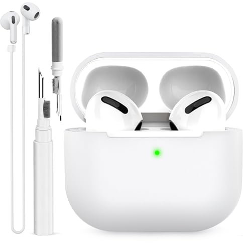 BEAUDOM Silikon Airpods 3 Hülle Case für Airpods 3 [Front-LED Sichtbar] [Kabelloses Laden] mit Airpods Reinigungsstift und AirPods Halteband Kompatibel mit Airpods 3. Generation (Weiß)