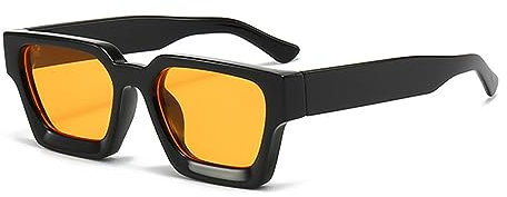 JCTAIFOO Lunettes de soleil rectangulaires vintage pour homme et femme - Rétro - Rectangulaire - Grande monture épaisse, noir/orange