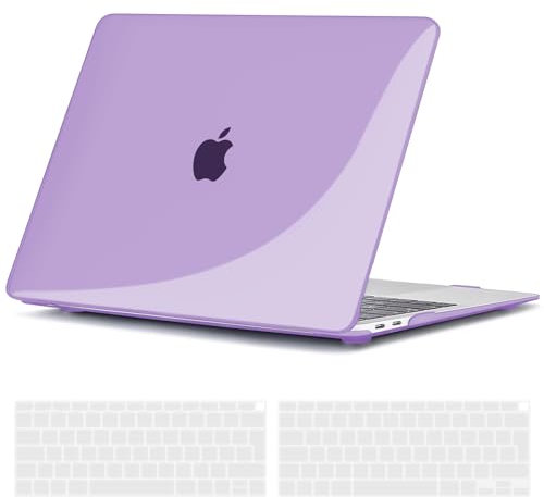 TECOOL Cover per MacBook Air M1 (A2337) e MacBook Air 13 Pollici Retina 2020 2019 2018 (A2179 A1932), Custodia Rigida Protettiva Sottile in Plastica e Copritastiera UE, Cristallo Lilla
