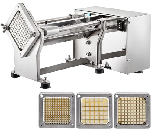 60W French Fry Potato Cutter Machine,Electric Cutting Slicer Chipper,Automatic Potato Cutter,Commercial Automatic Industrial Kitchen Restaurant Use,Potato Chopper 3 Sizes Blades