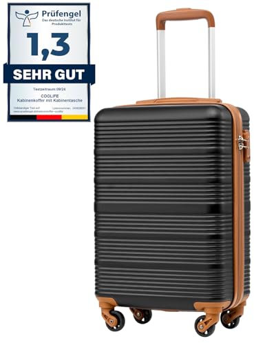 COOLIFE Valise Cabine Ryanair Rigide Bagage Cabine 55x35x20 Valises Leger a 4 Roues,Serrure TSA, en ABS Rigide Valise (Noir/Marron, 55×35×20)