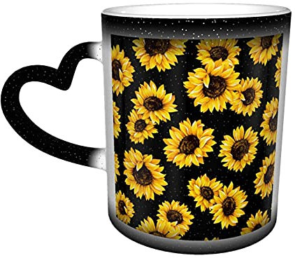 BOHHO Tazza Tazza da caffè nera girasole Tazza da viaggio personalizzata con cambio colore nero magico Tazza sensibile al calore in ceramica