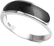 Signet Band Ring, Sterling Silver, Onyx Black Onyx Stone Jewelry, Flat Stone Band, UNISEX Man Woman Modern Minimalist Jewelry (Ring size: 5.5, Gift-Wrapping: Free)