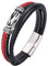 Wycian Armband Silber Breit, Man Armband 3-Lagiges Lederarmband mit Schnalle 16.5CM Rostfreier Stahl für Männer Frauen