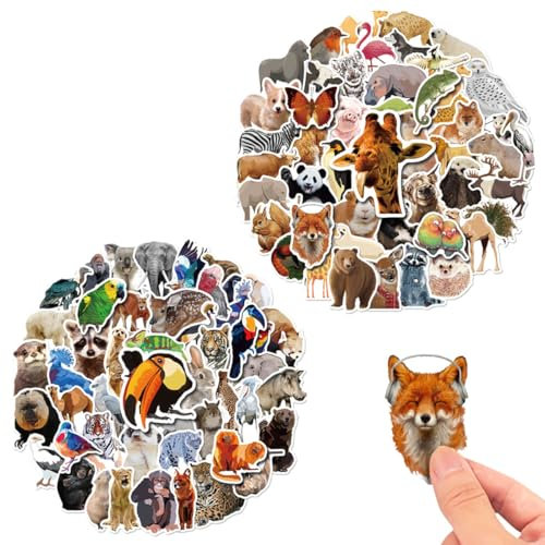 FDCGAS Adesivi Animali - 100 Stickers Bambini Attacca Stacca, Fotografici per Bambini, Gli Studenti Imparano Animali Veri in Classe