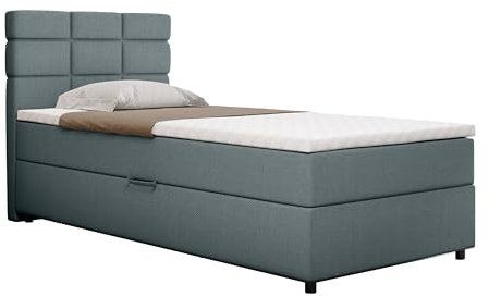 Boxspringbett Reve, 100x200 Polsterbett mit Bettkast und Topper - hellblau