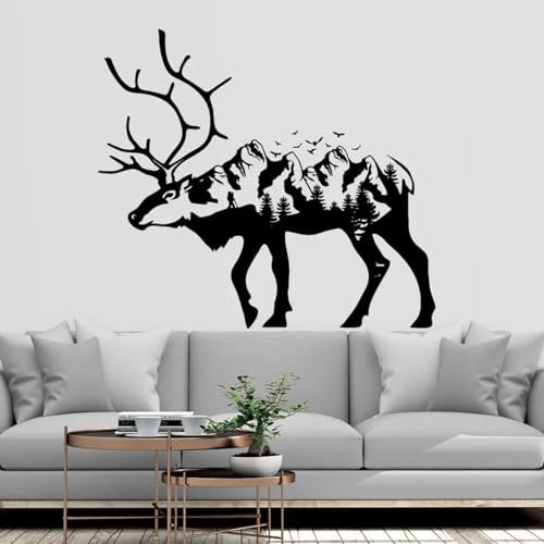 SHELOG Hirsch Berg natürliche Wand Aufkleber Hirsch Berg Wand Aufkleber Kiefer Berg Vinyl Aufkleber Wohnzimmer Schlafzimmer Kinderzimmer Spielzimmer Dekor