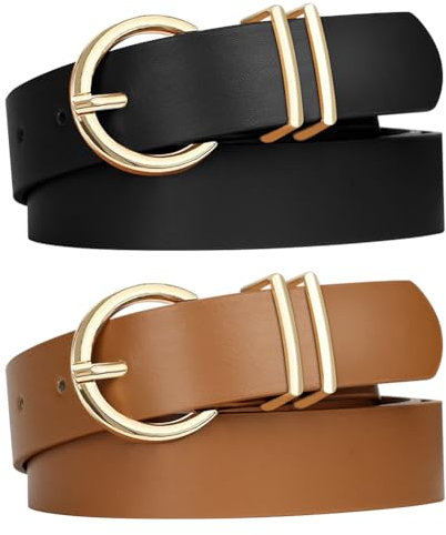 flintronic Damen Ledergürtel, 2 Stück Ledergürtel Damen, Mode Damen Gürtel, Gürtel mit Gold Schnalle, Weiches Leder Damen Gürtel für Jeans, Hosen, Kleider
