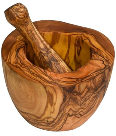 Cleminson Handcrafted Olive Wood Mortar and Pestle Set | Kitchen Essential for Grinding Spices and Herbs