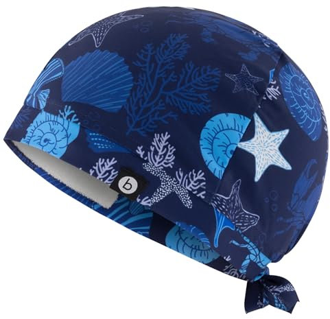 B-well Modena Op Haube Stoff OP Hauben mit Spandex Stoff für Ärzten, Krankenschwestern, Zahnärzten, Pharmazeuten, Tierärzten, Medizinischem Personal (1, Meeresleben, Standard Size)