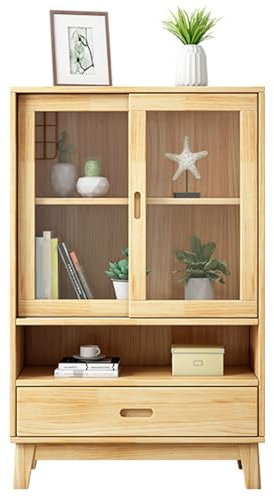 GLMGBP Vitrinen mit Schubladen, Vitrine mit Schiebetüren, hochauflösende Glasschranktüren, Design mit hohen Beinen, für den Einsatz in Arbeitszimmern, Büros usw. (Größe: 24,8 x 11,8 x 39,7 Zoll)